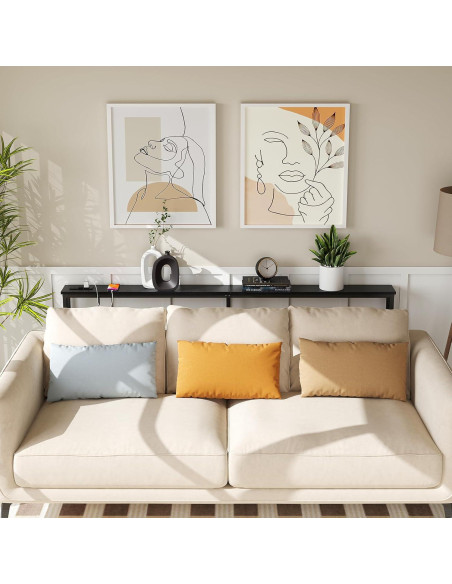 Mesa Consola Estrecha ELYKEN 5.9"x70.9" con Carga USB, Negro