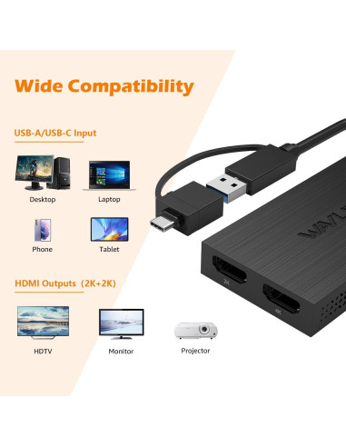 Adaptador WAVLINK USB 3.0 a Doble HDMI 4K y 1080p