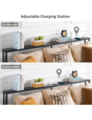 Mesa Consola Estrecha ELYKEN 5.9"x70.9" con Carga USB, Negro