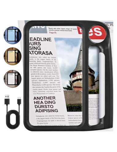 Lupa Recargable JARLINK 5X 10X con Luz LED Ajustable Negra