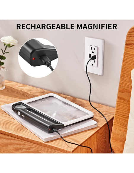 Lupa Recargable JARLINK 5X 10X con Luz LED Ajustable Negra