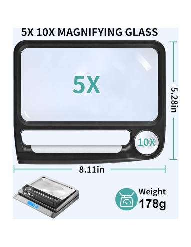 Lupa Recargable JARLINK 5X 10X con Luz LED Ajustable Negra