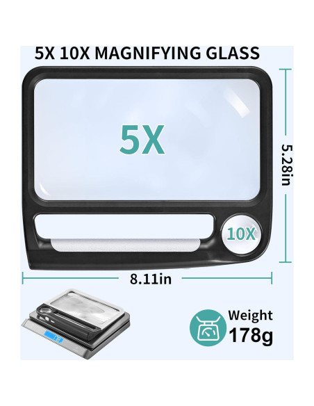 Lupa Recargable JARLINK 5X 10X con Luz LED Ajustable Negra