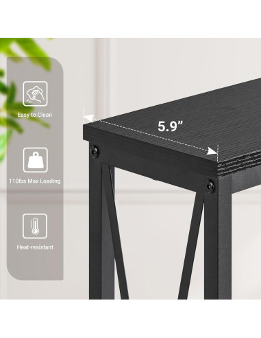 Mesa Consola Estrecha ELYKEN 5.9"x70.9" con Carga USB, Negro