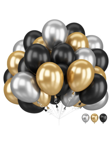 Conjunto de 35 Globos Negros y Dorados 30 cm para Fiesta