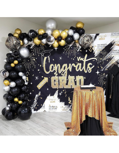 Conjunto de 35 Globos Negros y Dorados 30 cm para Fiesta