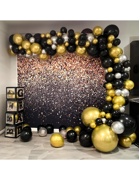 Conjunto de 35 Globos Negros y Dorados 30 cm para Fiesta
