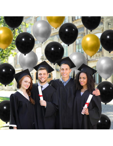 Conjunto de 35 Globos Negros y Dorados 30 cm para Fiesta