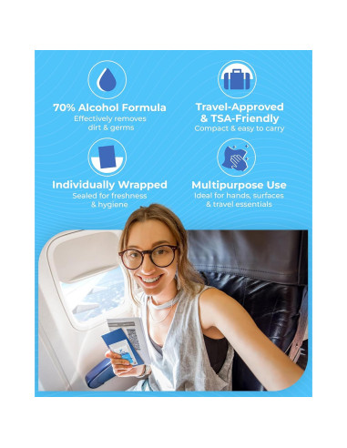 Toallitas Húmedas de Viaje Flygiene - 70% Alcohol, 10 Unidades