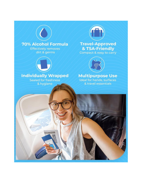 Toallitas Húmedas de Viaje Flygiene - 70% Alcohol, 10 Unidades Toallitas Húmedas de Viaje Flygiene - 70% Alcohol, 10 Unidades