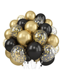Globos de Láttex Metálico Negro y Oro 60 Pzs 30.48 cm