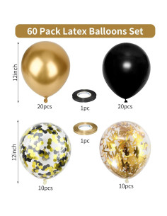 Globos de Láttex Metálico Negro y Oro 60 Pzs 30.48 cm 2