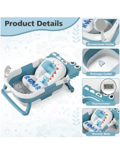 Bañera Plegable para Bebés Tavlshero con Termómetro Azul 2