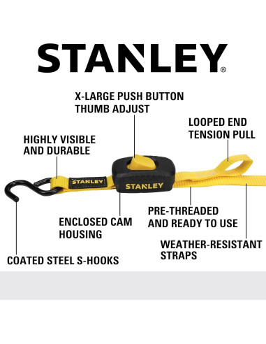 Correas de Amarre STANLEY S2001 1" x 3.05m 400kg Carga 2 Piezas
