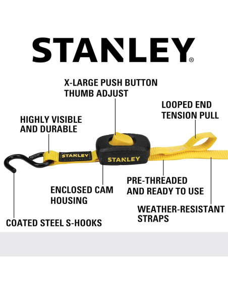 Correas de Amarre STANLEY S2001 1" x 3.05m 400kg Carga 2 Piezas