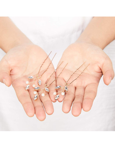 Horquillas de Novia Syhood 6 Piezas Doradas con Perlas y Rhinestones