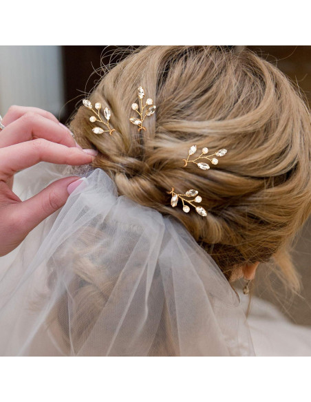 Horquillas de Novia Syhood 6 Piezas Doradas con Perlas y Rhinestones