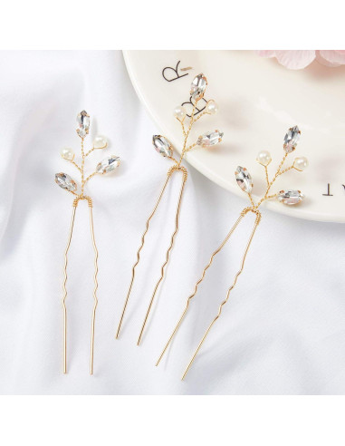 Horquillas de Novia Syhood 6 Piezas Doradas con Perlas y Rhinestones