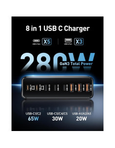 Estación de Carga USB C 8 Puertos Ediliow 280W Cargador Rápido 2