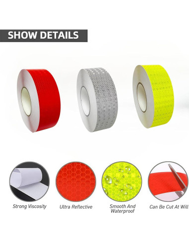 3 Rollos de Cinta Reflectante WENFUMUSIC 2.54cm x 9m Alta Visibilidad