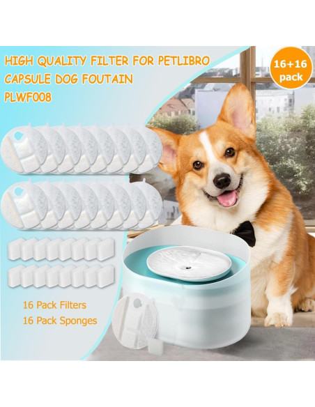 16 Filtros de Reemplazo OUPUSES para Fuente de Agua Perros