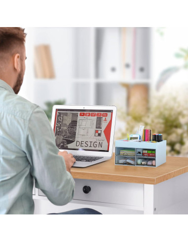 Organizador de Escritorio LETURE Azul con Cajones y Compartimentos