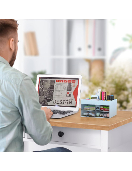 Organizador de Escritorio LETURE Azul con Cajones y Compartimentos