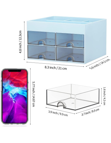 Organizador de Escritorio LETURE Azul con Cajones y Compartimentos