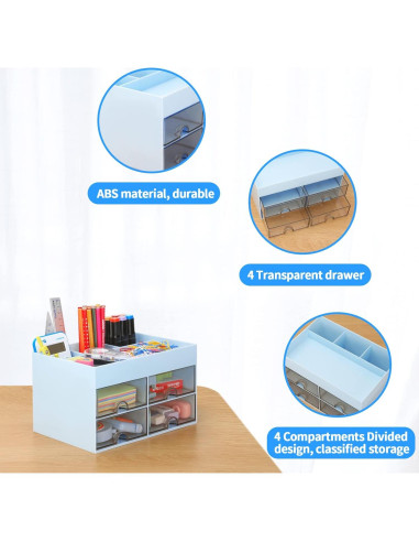 Organizador de Escritorio LETURE Azul con Cajones y Compartimentos