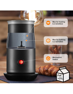 Espumador de Leche Eléctrico WIVIZL A7-Negro 250ml 4-en-1 2