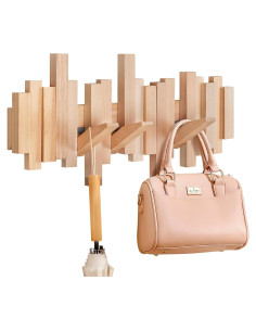 Perchero de pared Ufine de madera con 6 ganchos abatibles