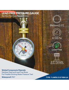 Manómetro de presión de agua SENCTRL 0-7 bar, 6.35 cm, IP67 2