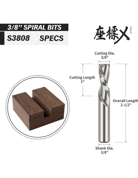 Fresa CNC Inversa ZahyoX 9.53mm 2 Flautas Carburo Tungsteno
