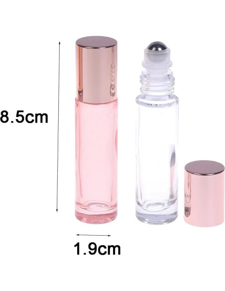 6 Botellas de Vidrio Roll On 10ml Lokusel con Tapa Rosa Dorada