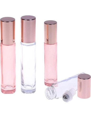 6 Botellas de Vidrio Roll On 10ml Lokusel con Tapa Rosa Dorada