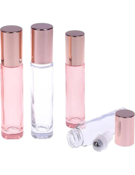 6 Botellas de Vidrio Roll On 10ml Lokusel con Tapa Rosa Dorada
