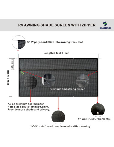 Pantalla de Sombra para Toldos de RV SHADEPLUS 2.82x2.44m
