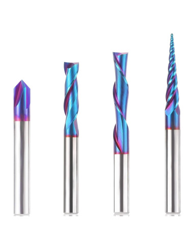 Conjunto de 4 Bits de Router CNC HQMaster 1/4" Carburo Tungsteno