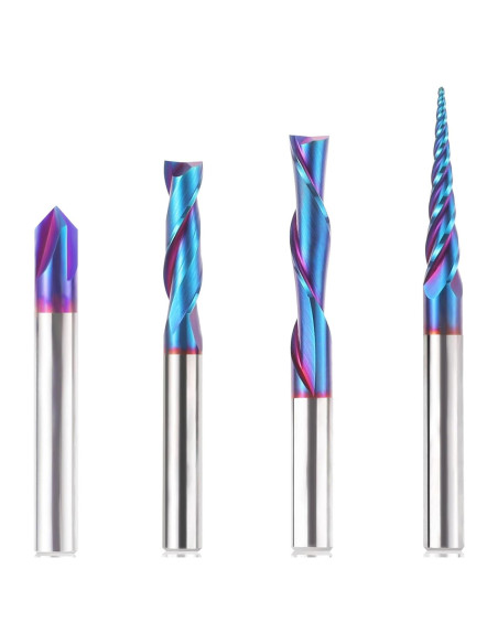 Conjunto de 4 Bits de Router CNC HQMaster 1/4" Carburo Tungsteno