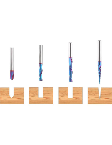 Conjunto de 4 Bits de Router CNC HQMaster 1/4" Carburo Tungsteno