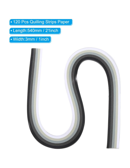 Tiras de Papel de Quilling PATIKIL 540x3mm Degradado Negro Blanco - 120 Pcs