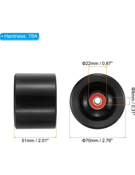 Ruedas de Longboard PATIKIL 70mm 78A con Rodamientos ABEC-9