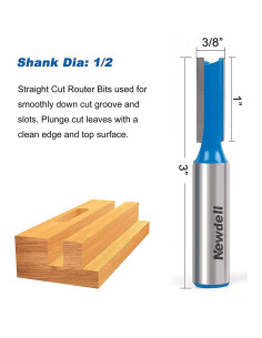 Juego de Brocas de Router Recto Newdeli 3pcs 12mm Doble Filo 2