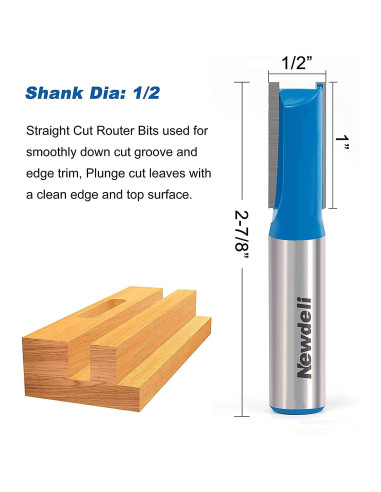 Juego de Brocas de Router Recto Newdeli 3pcs 12mm Doble Filo