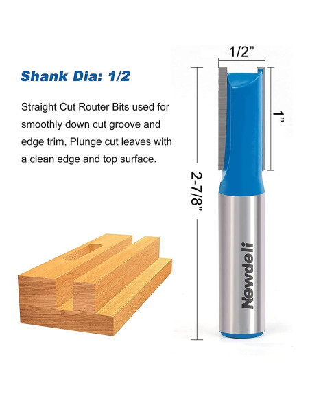 Juego de Brocas de Router Recto Newdeli 3pcs 12mm Doble Filo