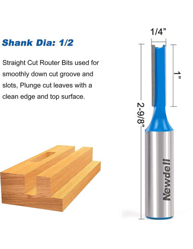 Juego de Brocas de Router Recto Newdeli 3pcs 12mm Doble Filo