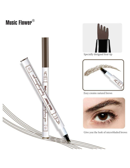 Lápiz de Cejas Microblading Music Flower 4 Puntas Marrón Oscuro