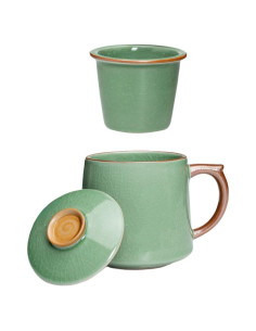 Taza de Cerámica con Infusor y Tapa HAFTOLYR 400ml Verde
