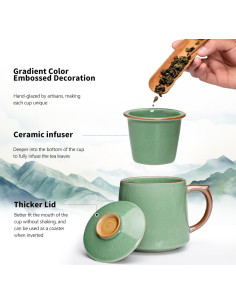 Taza de Cerámica con Infusor y Tapa HAFTOLYR 400ml Verde 2