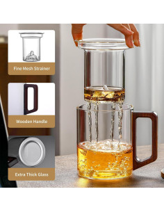 Taza de Té de Vidrio DOPUDO con Infusor y Tapa 950ml 2